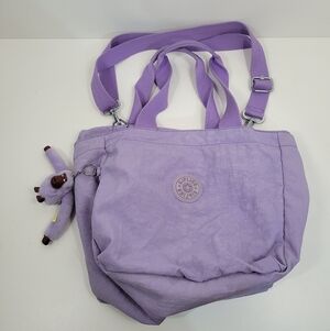 Kipling Art Light Purple Lavender Medium Travel Tote Shoulder Bag Purse &Gorilla